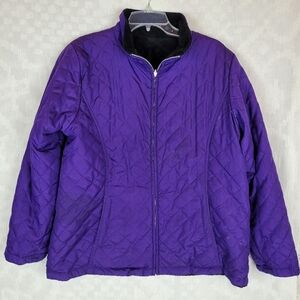Faded Glory reversible black fleece purple quilted zip front cozy coat sporty XL